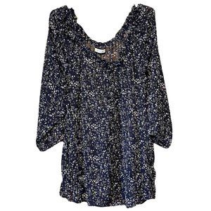 Aerie Woman's Floral Sheer Casual Plus Size Navy Blouse Size XXL